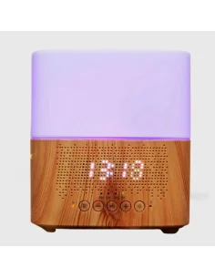   Música, luz, aroma e tempo. O contemporâneo difusor ultrassónico Aroma-Clock permite que você crie uma atmosfera relaxante ou revigorante em sua casa ou local de trabalho, enquanto também funciona como um moderno despertador e coluna Bluetooth!  