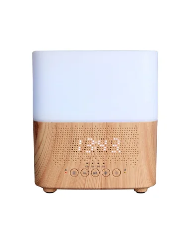   Som, luz, aroma e tempo. O contemporâneo difusor ultrassónico Aroma-Clock permite que você crie uma atmosfera relaxante ou revigorante em sua casa ou local de trabalho, enquanto também funciona como um moderno despertador e coluna Bluetooth!  