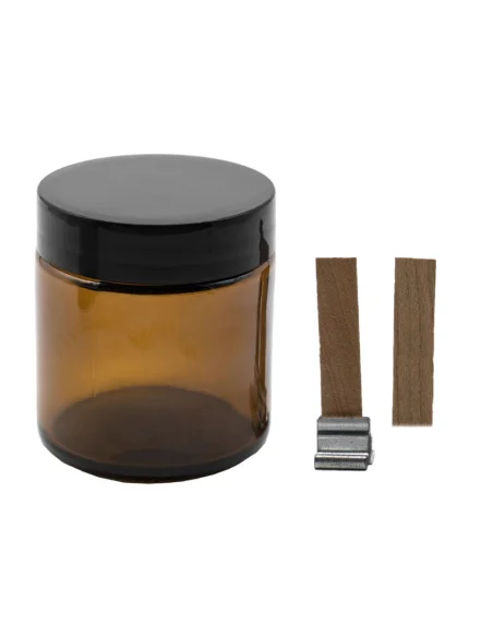 Boião de Vidro 100ml com Pavio de Madeira| Ser Essencial Aromaterapia